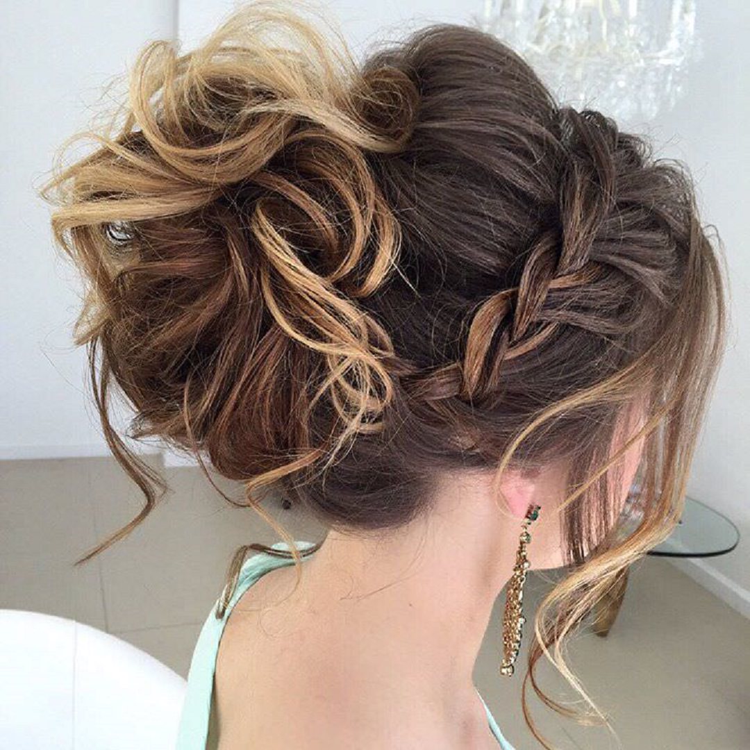 Messy Curled Updo with Braid
