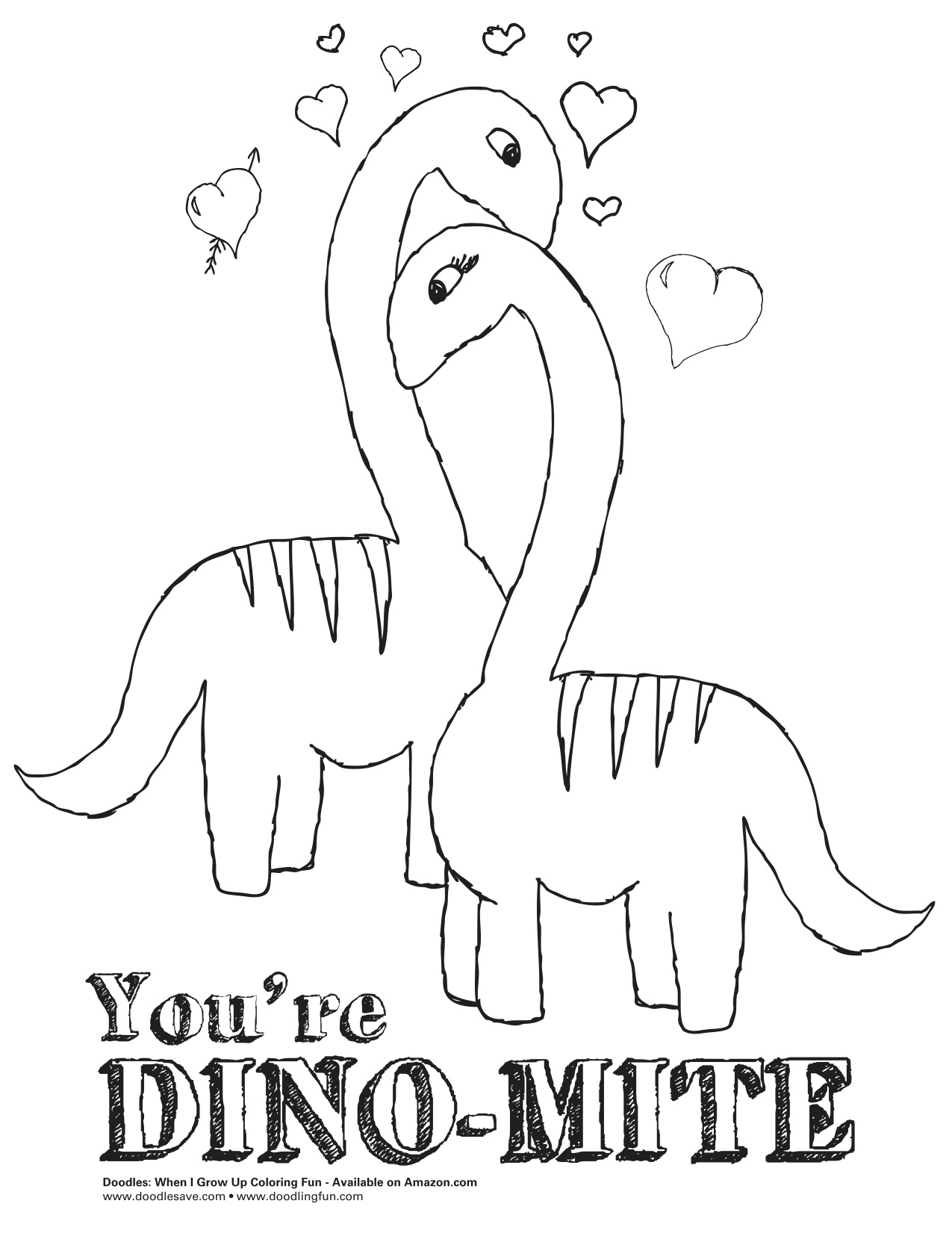 Dinosaur Valentine Coloring Page 1